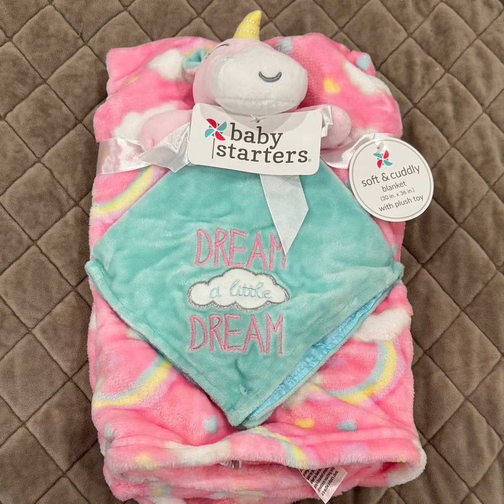Baby Starters Pink Unicorn Blanket with Plush